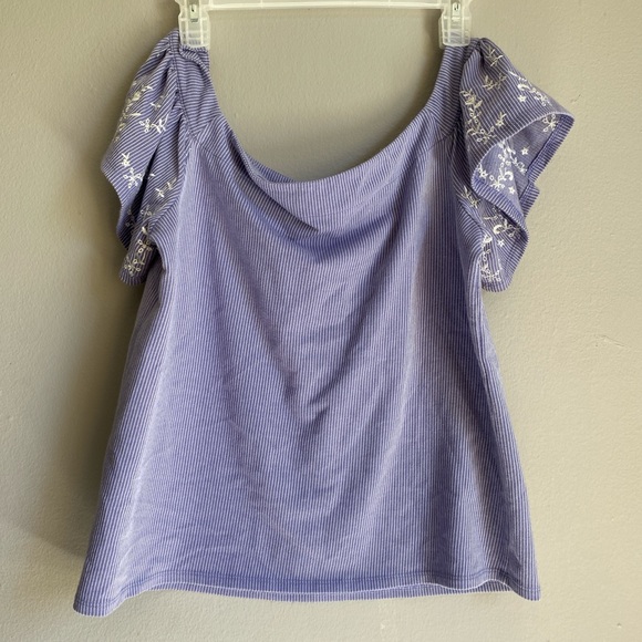 Express Lavender Ribbed Square-Neck Puff-Sleeve Crop Top - Picture 3 of 6